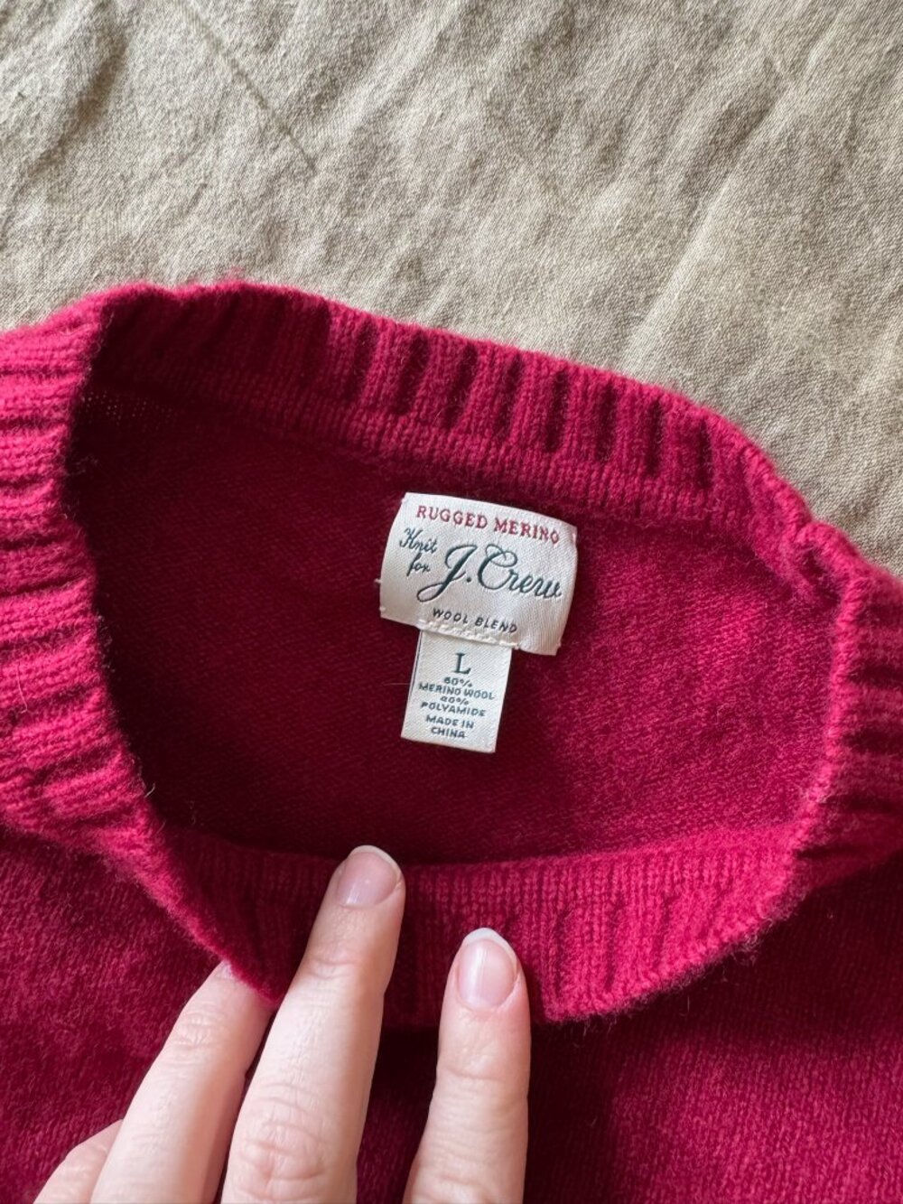 J. Crew Rugged Merino Wool Blend Raspberry Sweater Size Large - Picture 3 of 5